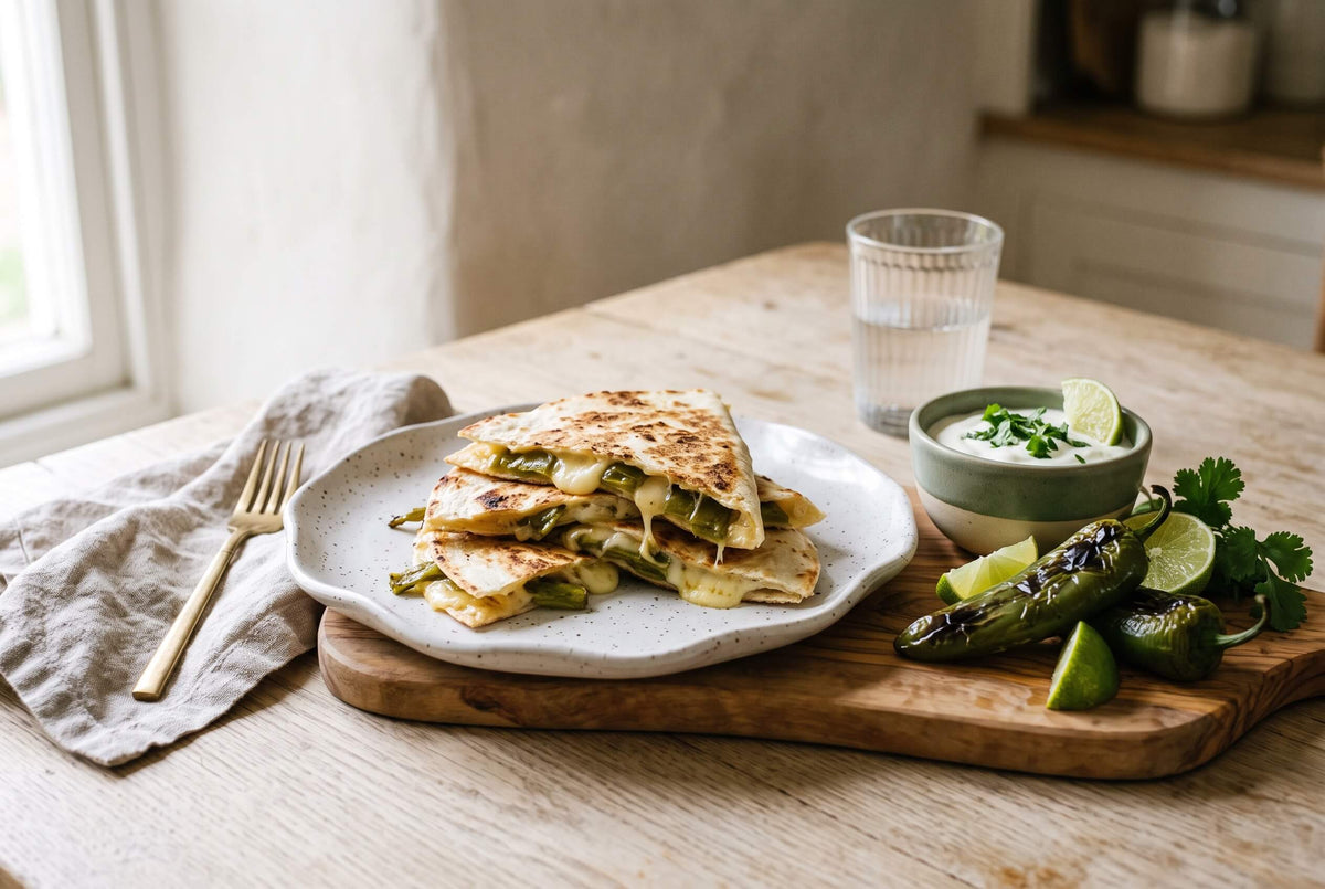 Roasted green chile quesadillas