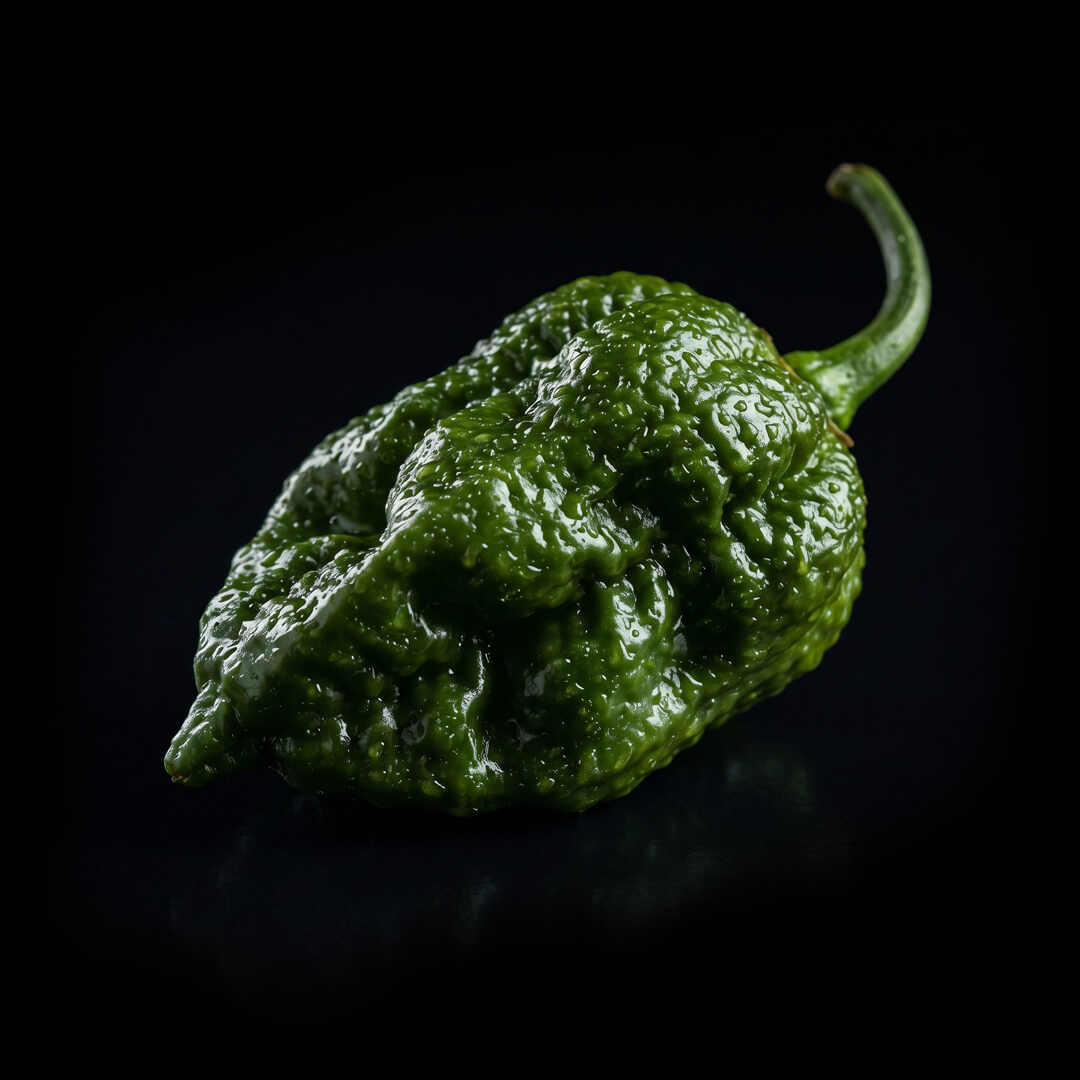 Unripe green SBS Chocolate Demon chilli pepper