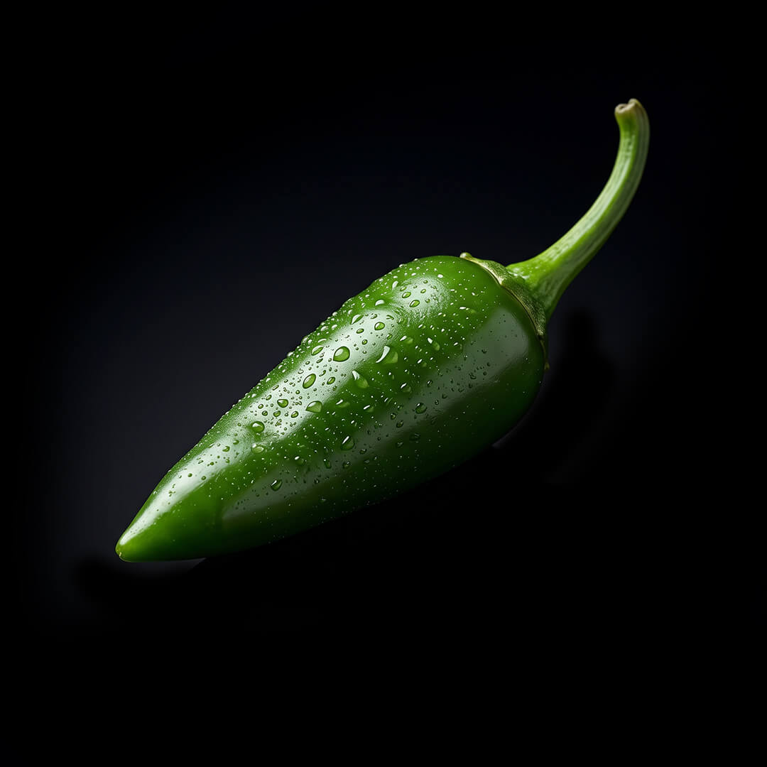 Unripe green Sichuan Facing Heaven chilli pepper